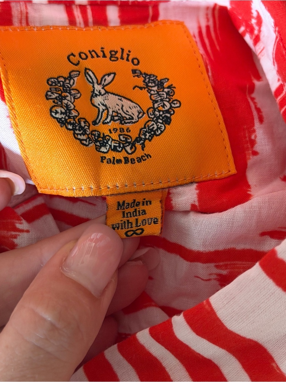 Coniglio Palm Beach Red White Print Cotton Button Down Shirt Like New - Picture 12 of 14